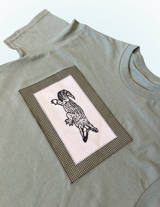 Linocut Printed T-Shirt - American Alligator