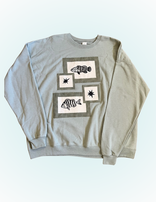 Linocut Patch Hoodie - Grouper + Sheepshead