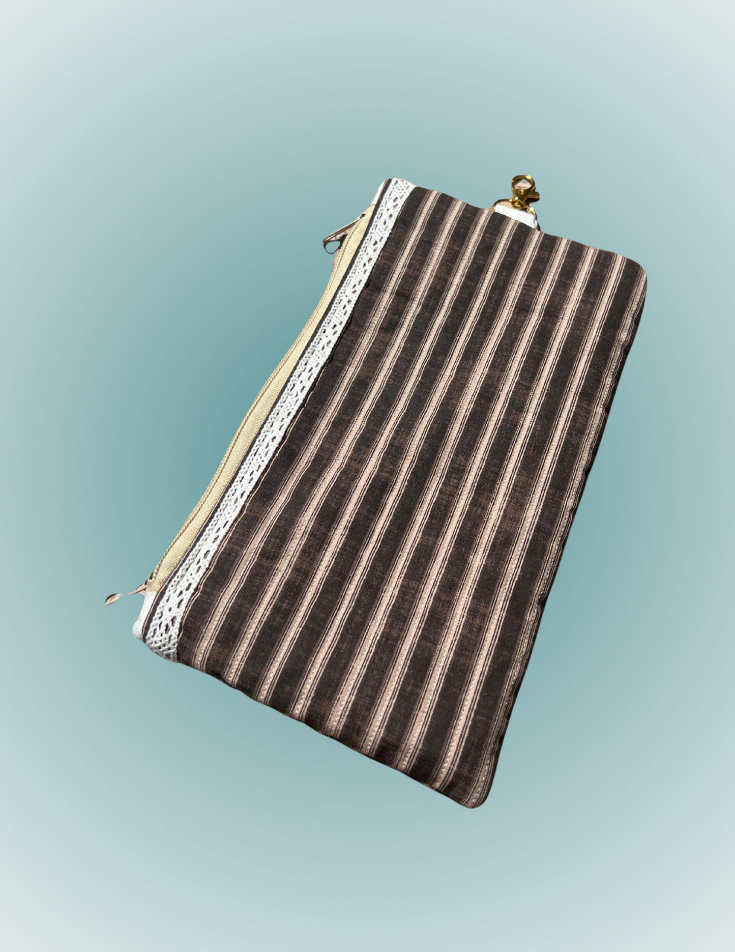 Beachside Espresso - Medium Wide Zip Pouch with Trim