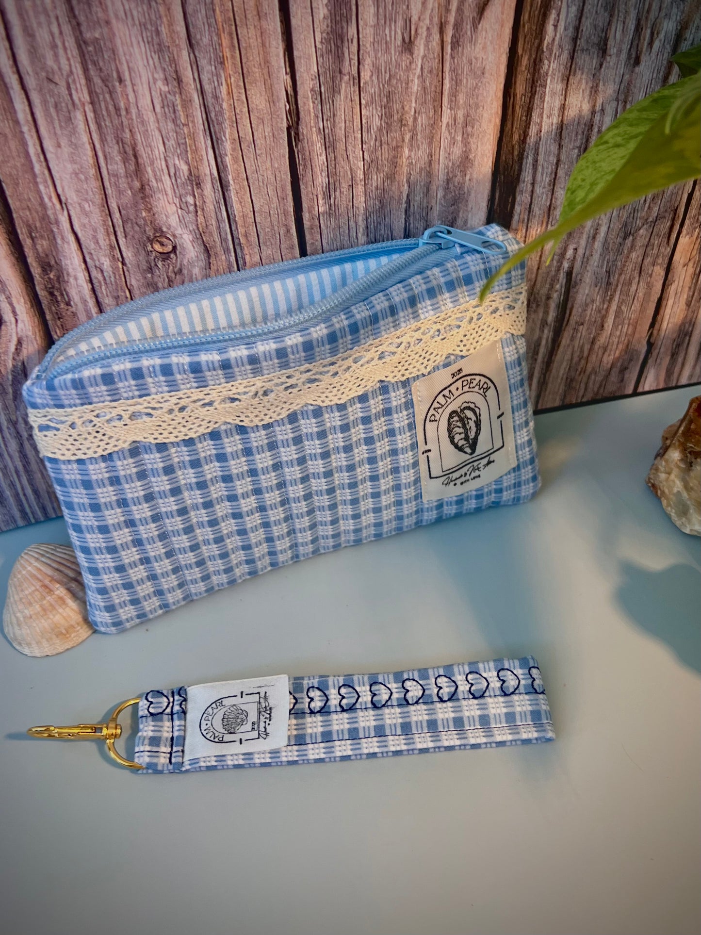 Seaside Picnic - Small Quilted Zip Pouch with Trim Border