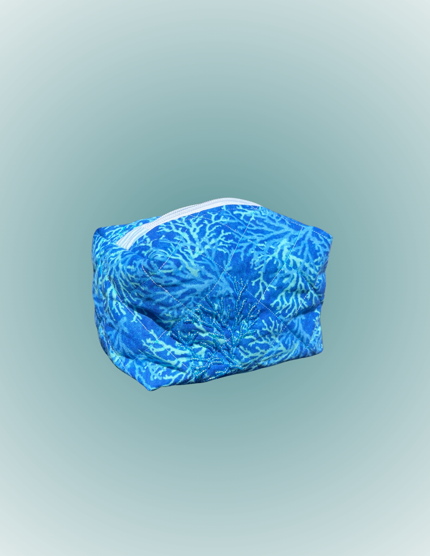 Coral Blues - Medium Beaded Boxy Zip Pouch