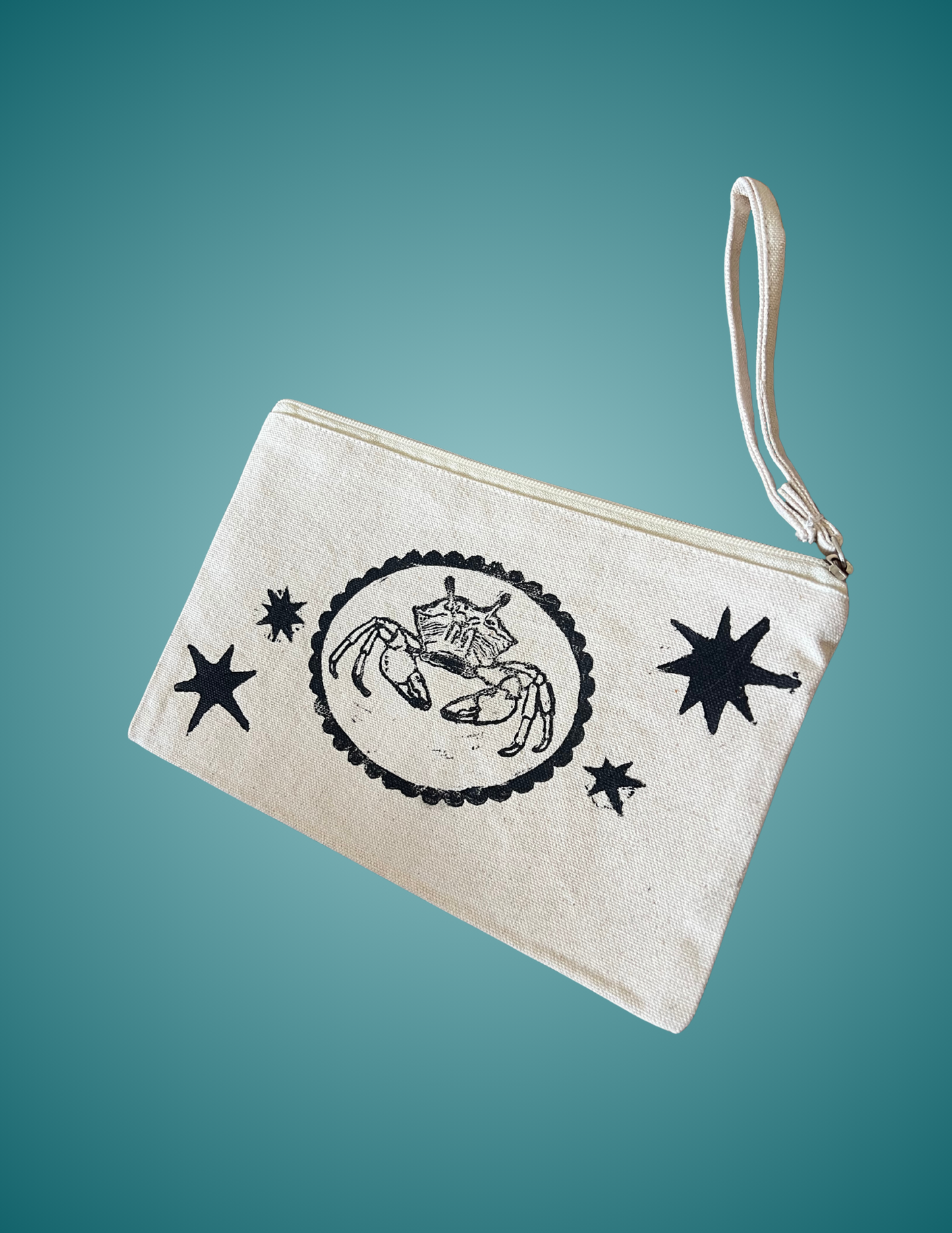 Hand Printed Linocut Fiddler Crab - Medium Zip Pouch