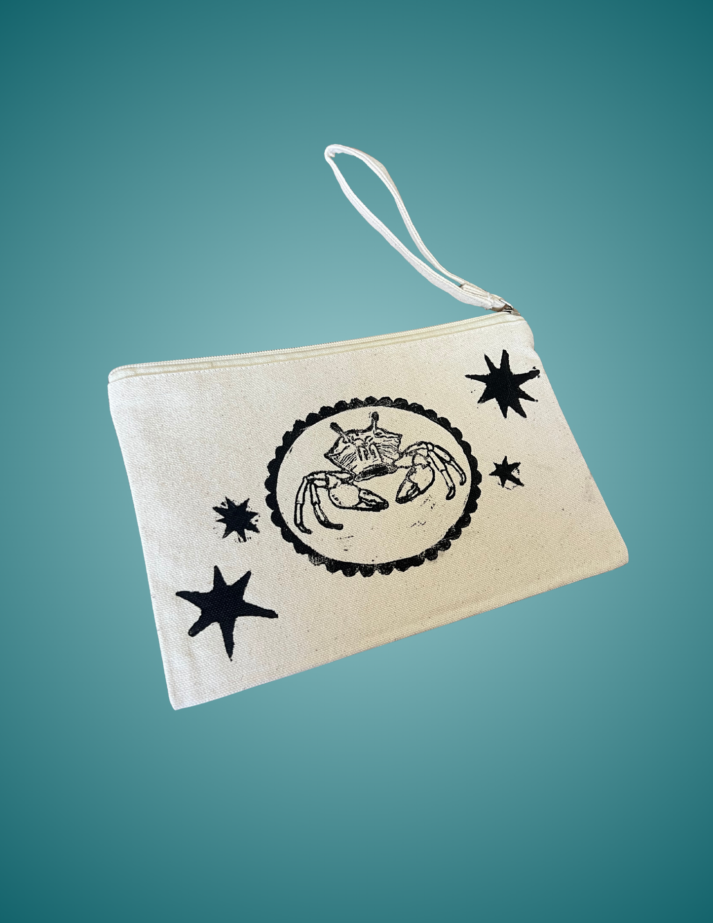 Hand Printed Linocut Fiddler Crab - Medium Zip Pouch