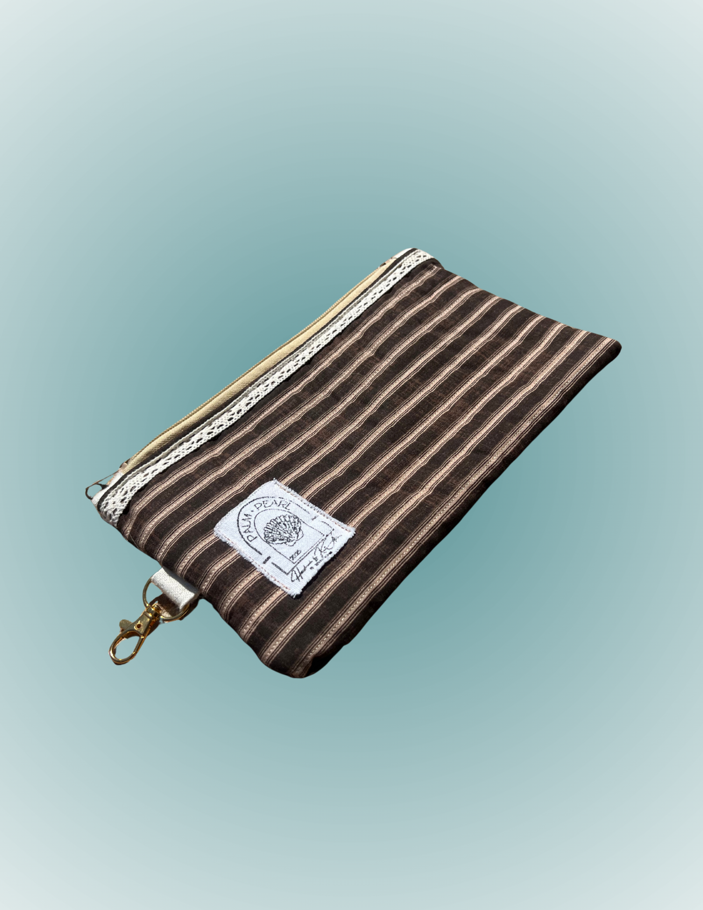 Beachside Espresso - Medium Wide Zip Pouch with Trim