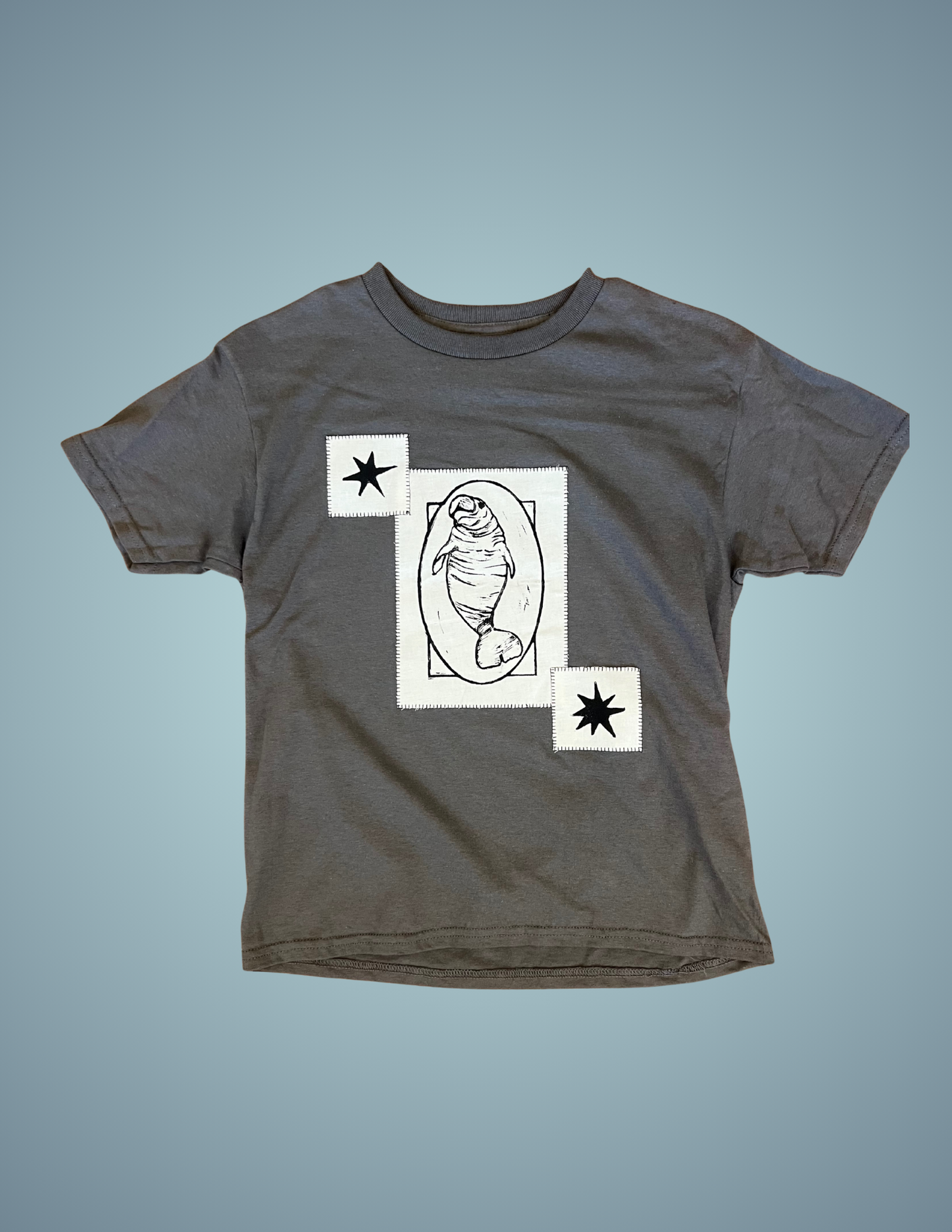 Linocut Printed T-Shirt - Manatee