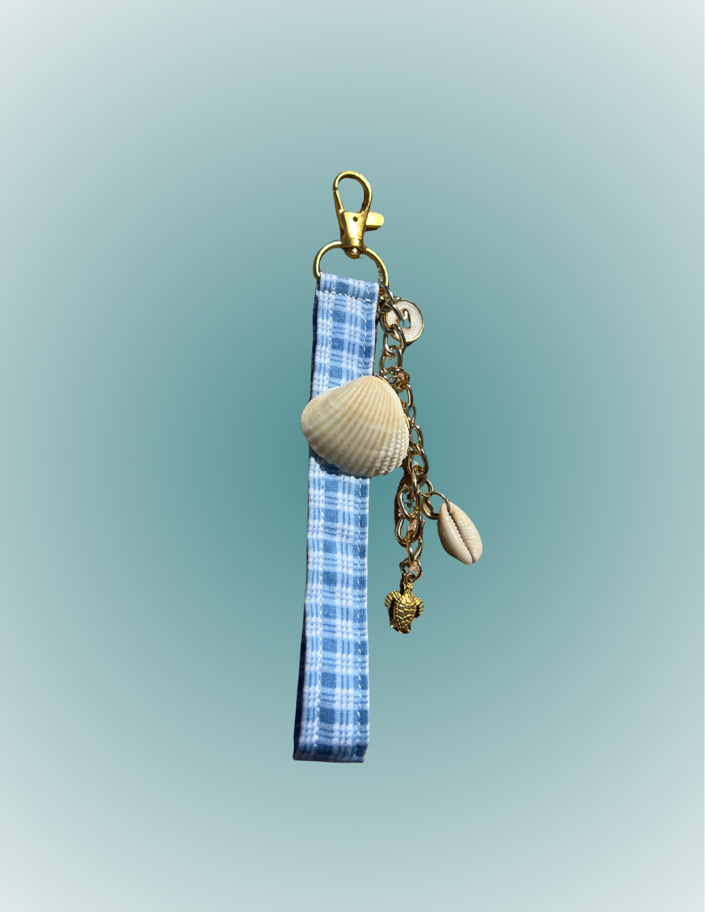 Ocean Plaid - Wristlet Keychain with Charm
