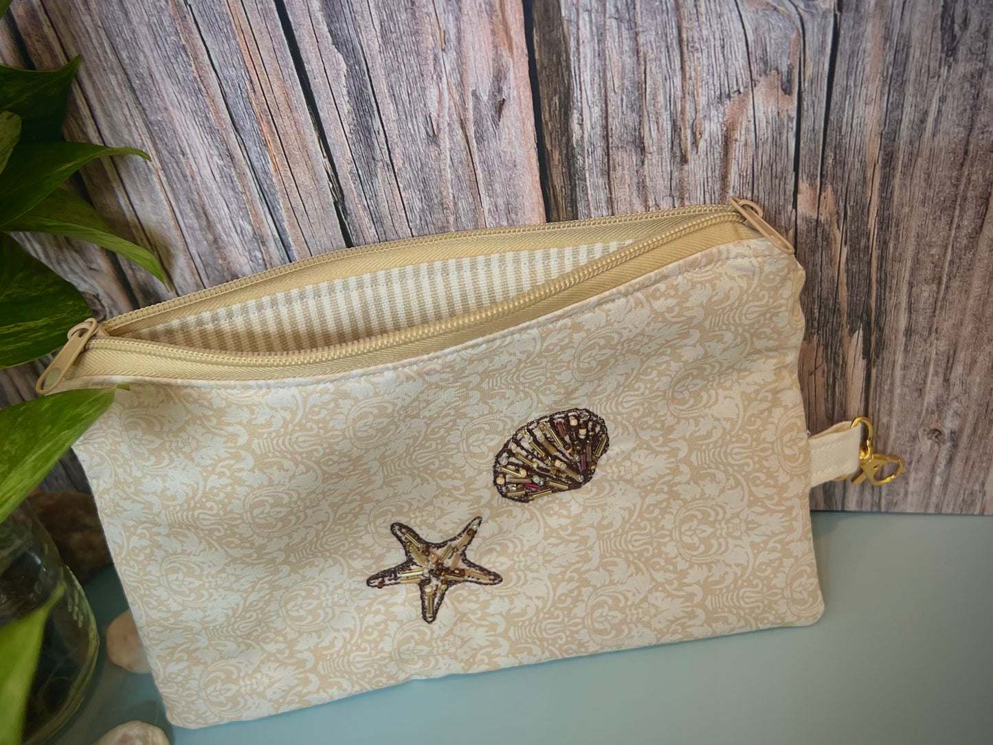 Golden Drift - Beaded Zip Pouch