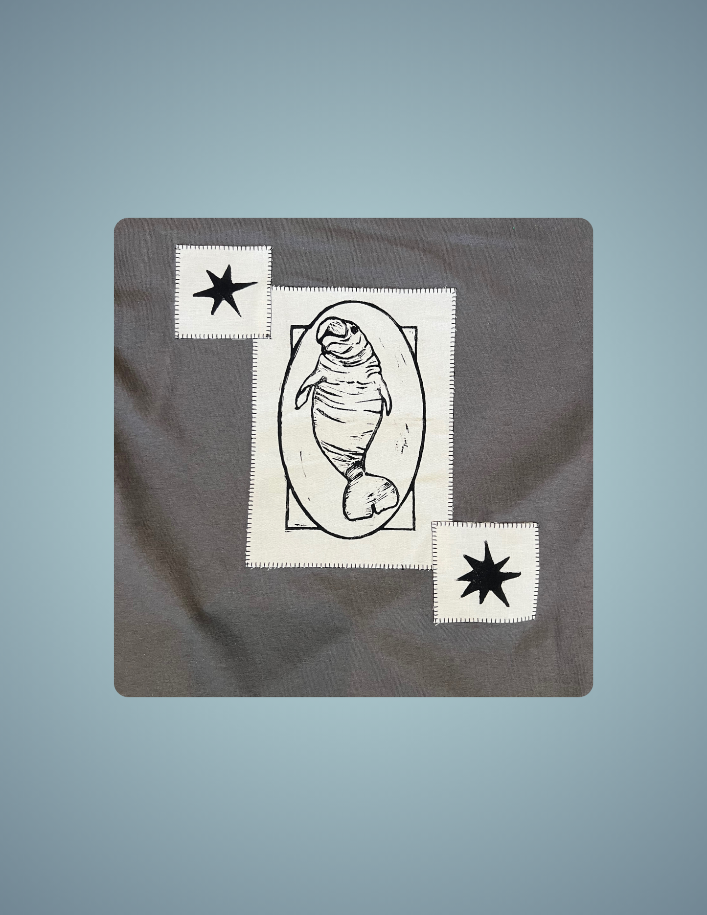 Linocut Printed T-Shirt - Manatee
