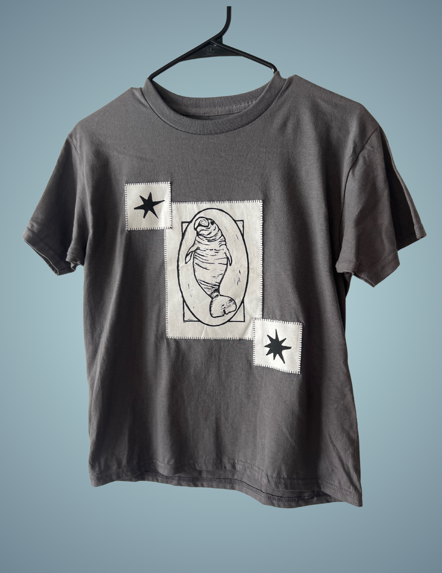 Linocut Printed T-Shirt - Manatee