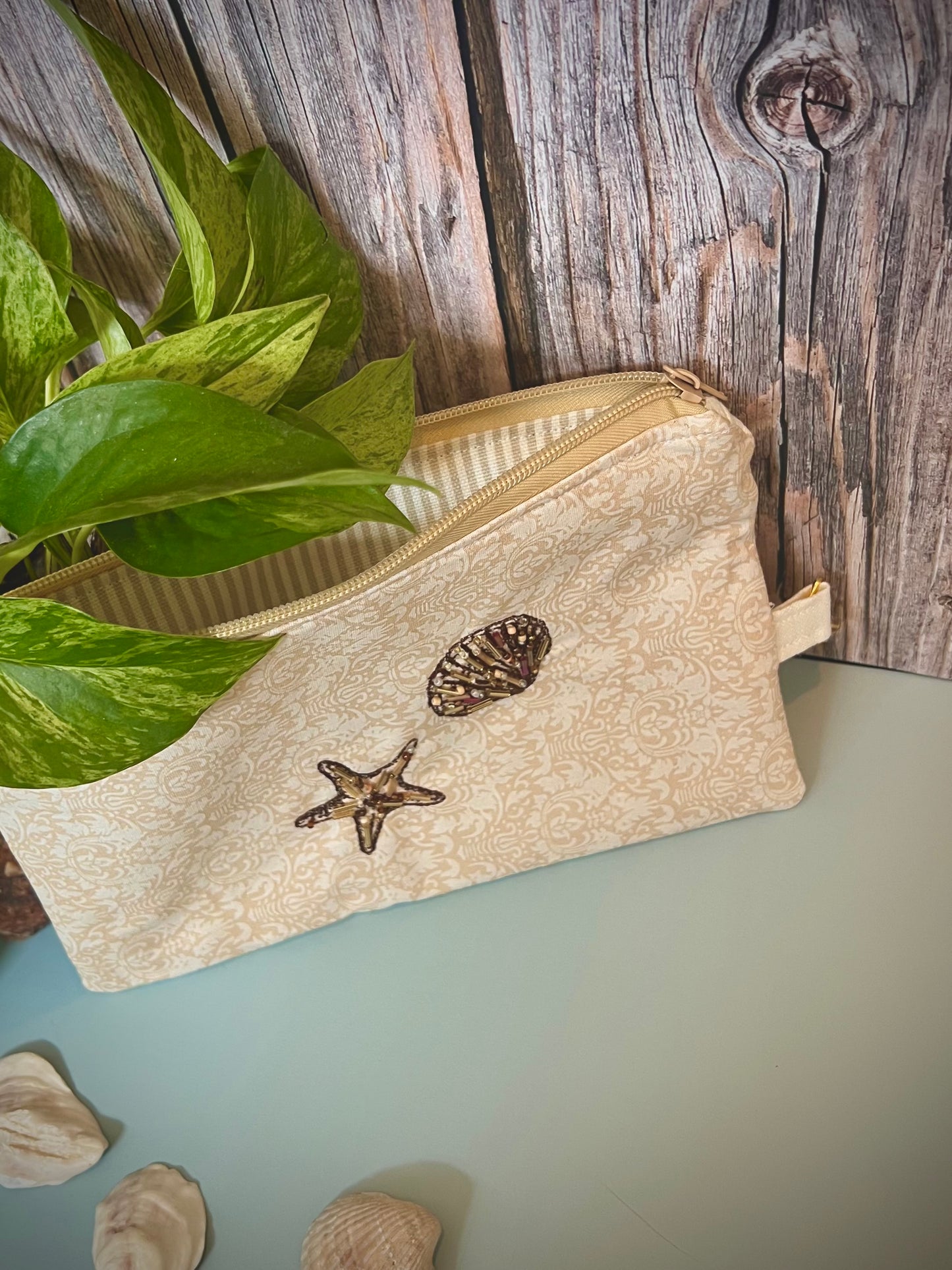 Golden Drift - Beaded Zip Pouch