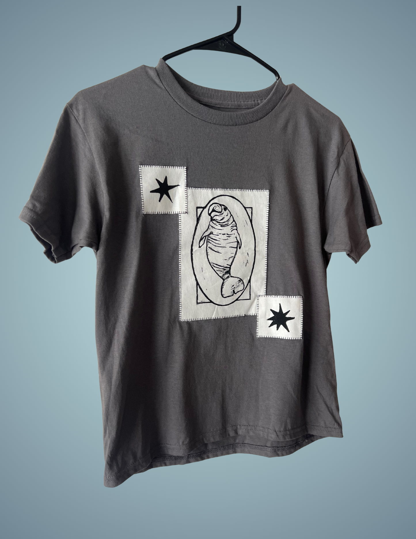 Linocut Printed T-Shirt - Manatee