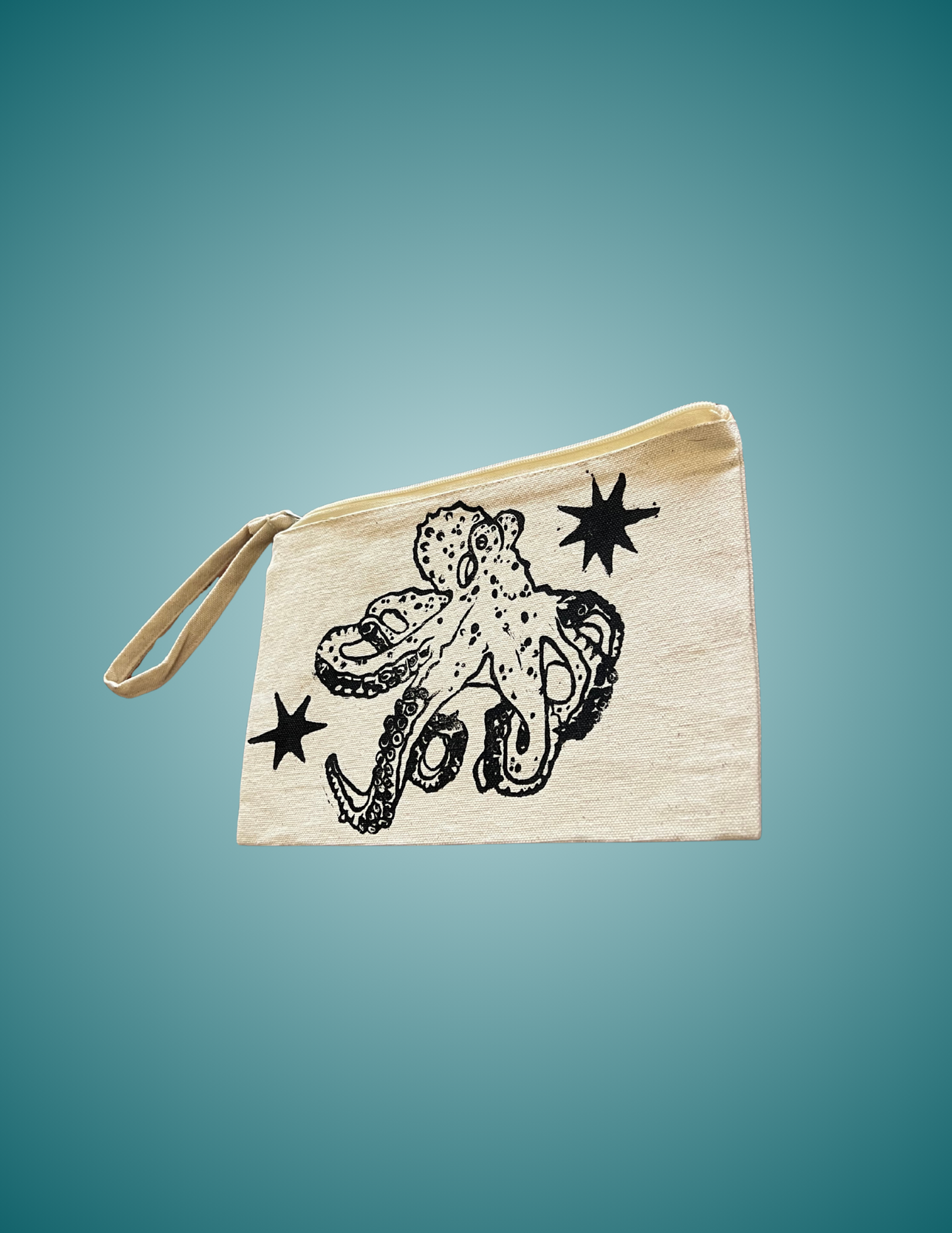 Hand Printed Linocut Octopus - Medium Zip Pouch