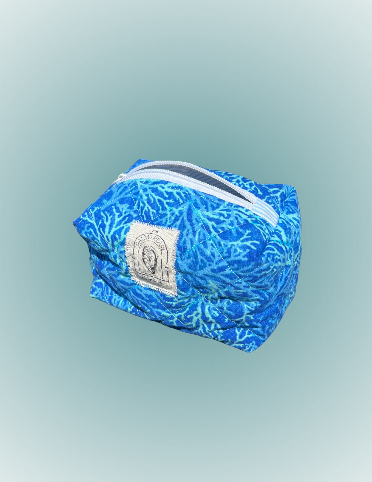 Coral Blues - Medium Beaded Boxy Zip Pouch