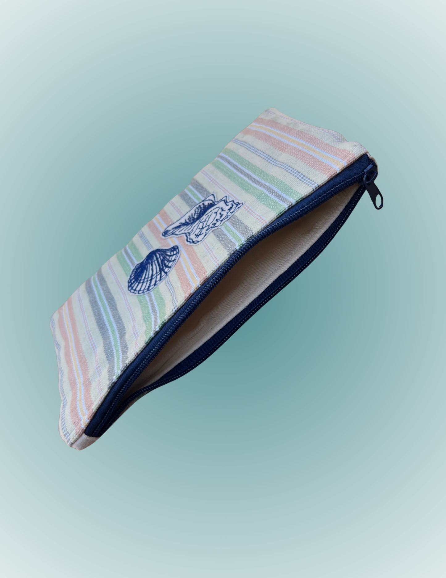 Vintage Tide - Medium Wide Embroidered Zip Pouch