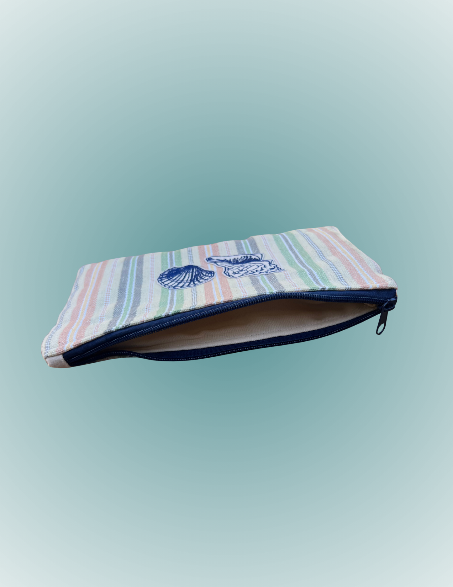 Vintage Tide - Medium Wide Embroidered Zip Pouch