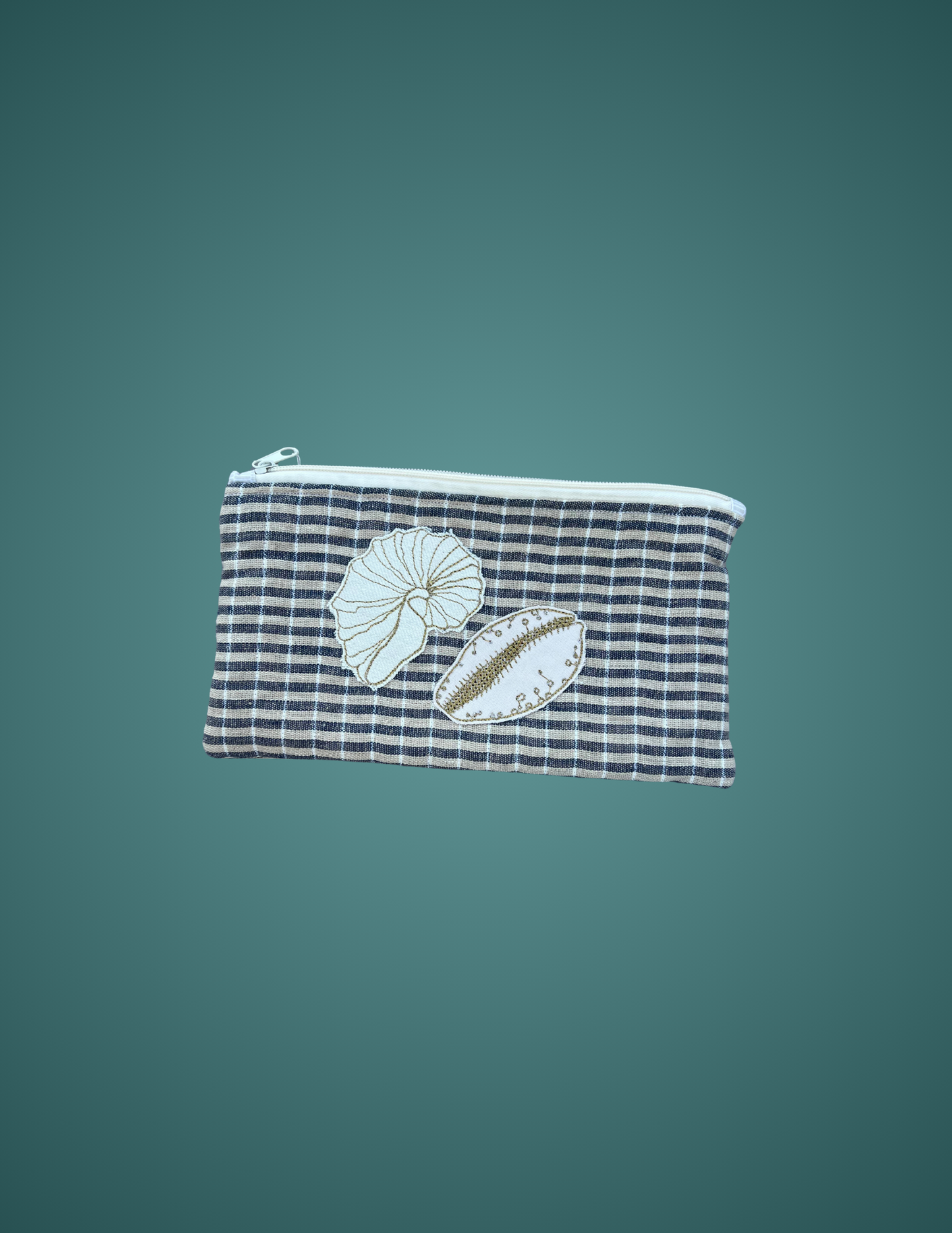 Harbor Plaid - Medium-Long Embroidered Zip Pouch