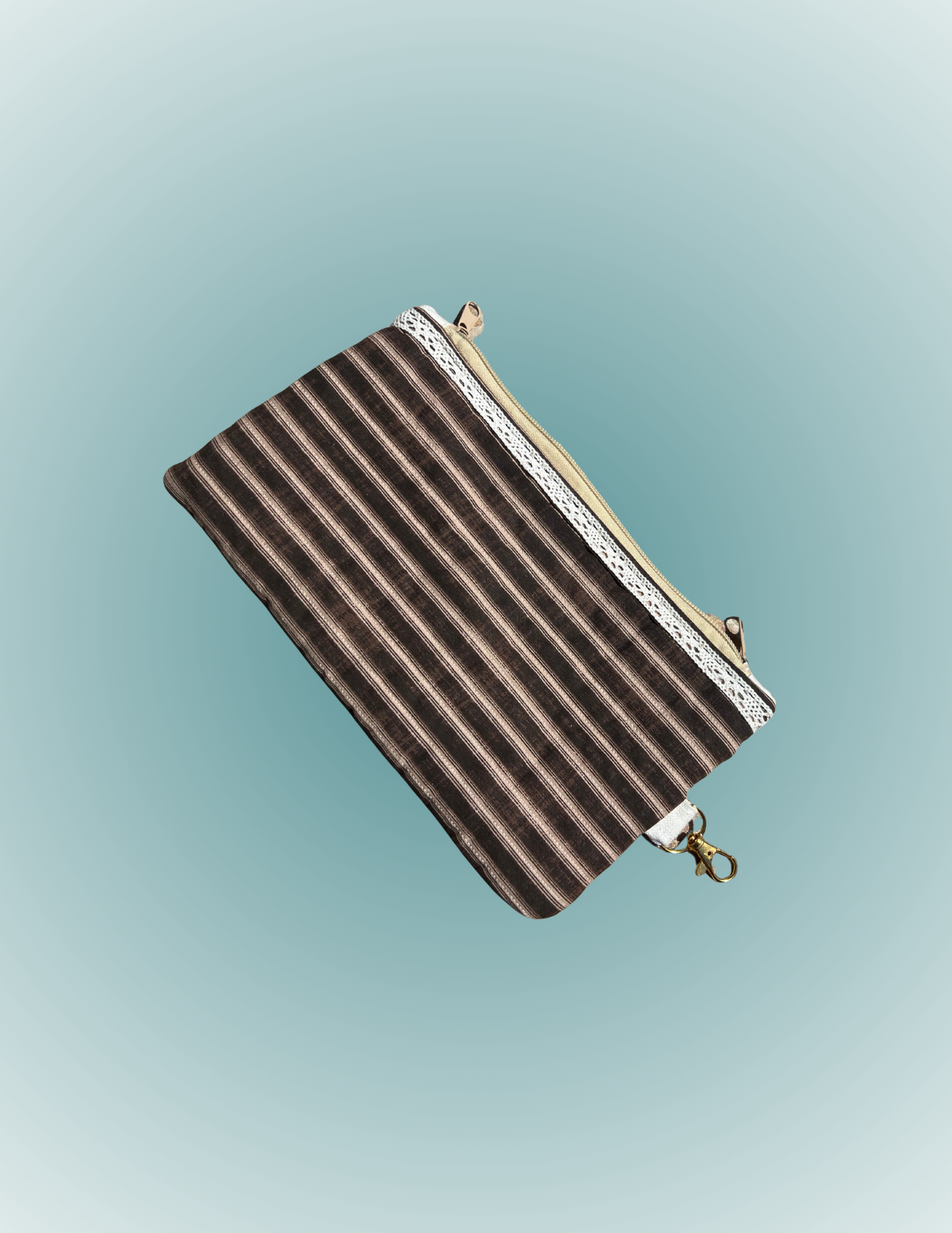 Beachside Espresso - Medium Wide Zip Pouch with Trim