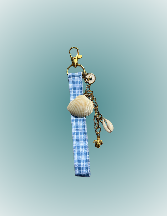 Ocean Plaid - Wristlet Keychain with Charm