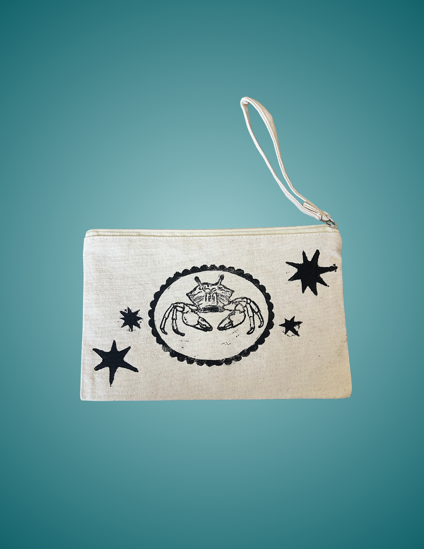 Hand Printed Linocut Fiddler Crab - Medium Zip Pouch