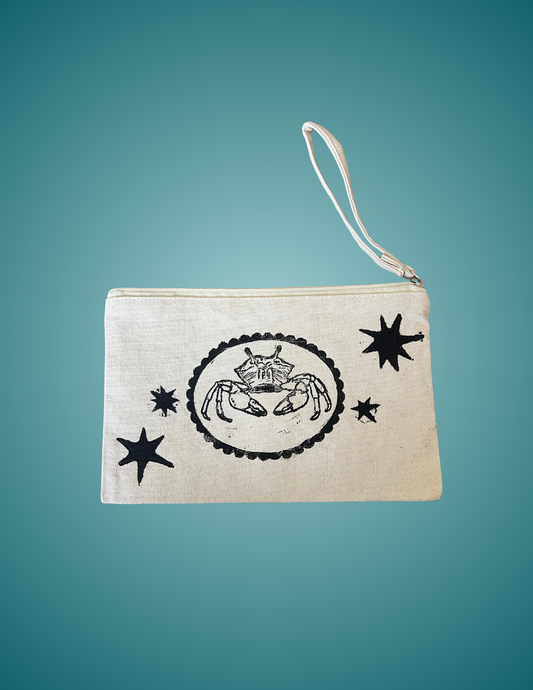 Hand Printed Linocut Fiddler Crab - Medium Zip Pouch