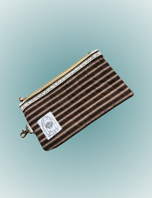 Beachside Espresso - Medium Wide Zip Pouch with Trim