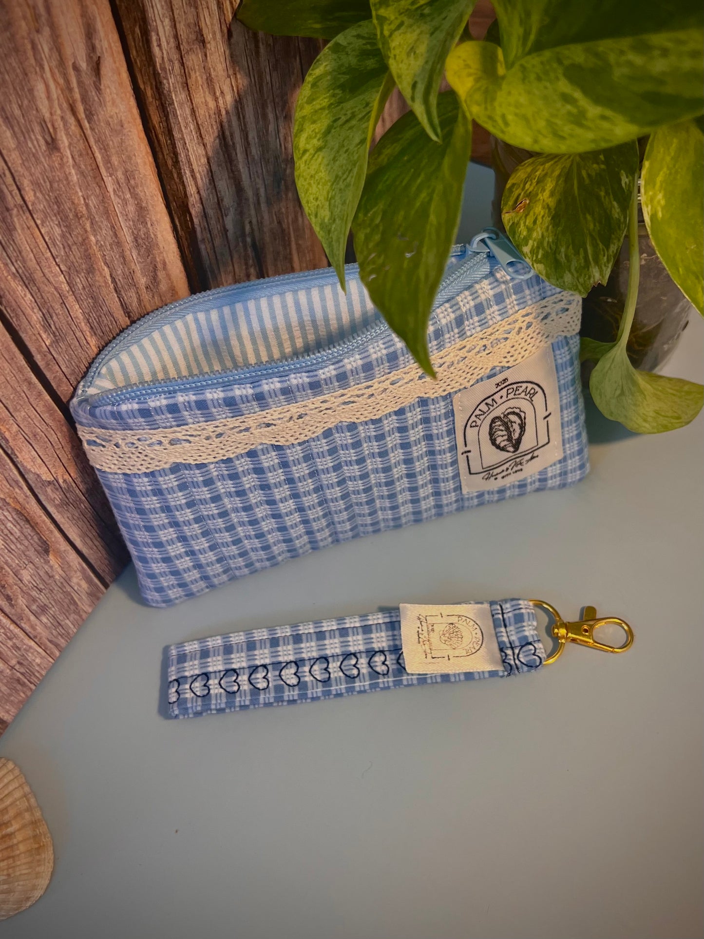 Seaside Picnic - Small Quilted Zip Pouch with Trim Border