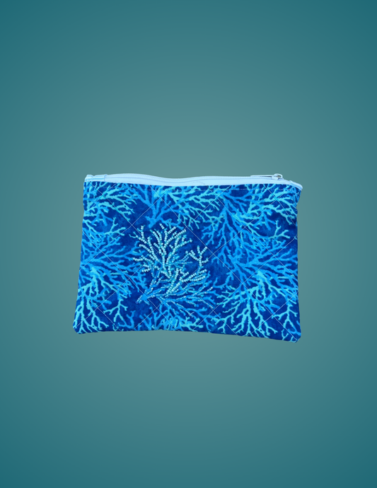Coral Blues - Medium Hand-Beaded Zip Pouch