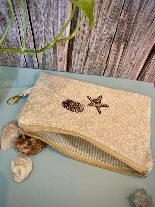 Golden Drift - Beaded Zip Pouch