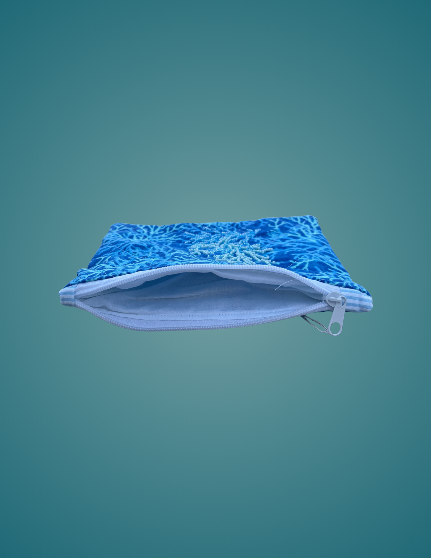 Coral Blues - Medium Hand-Beaded Zip Pouch