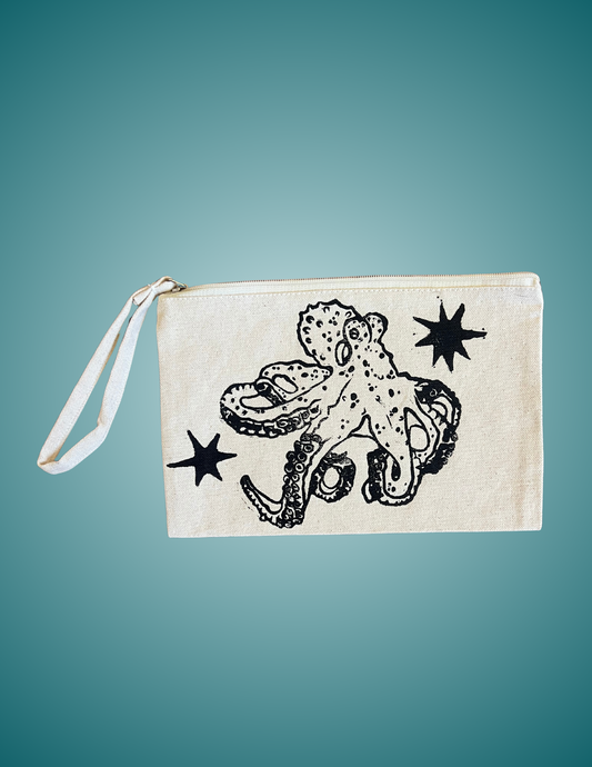 Hand Printed Linocut Octopus - Medium Zip Pouch