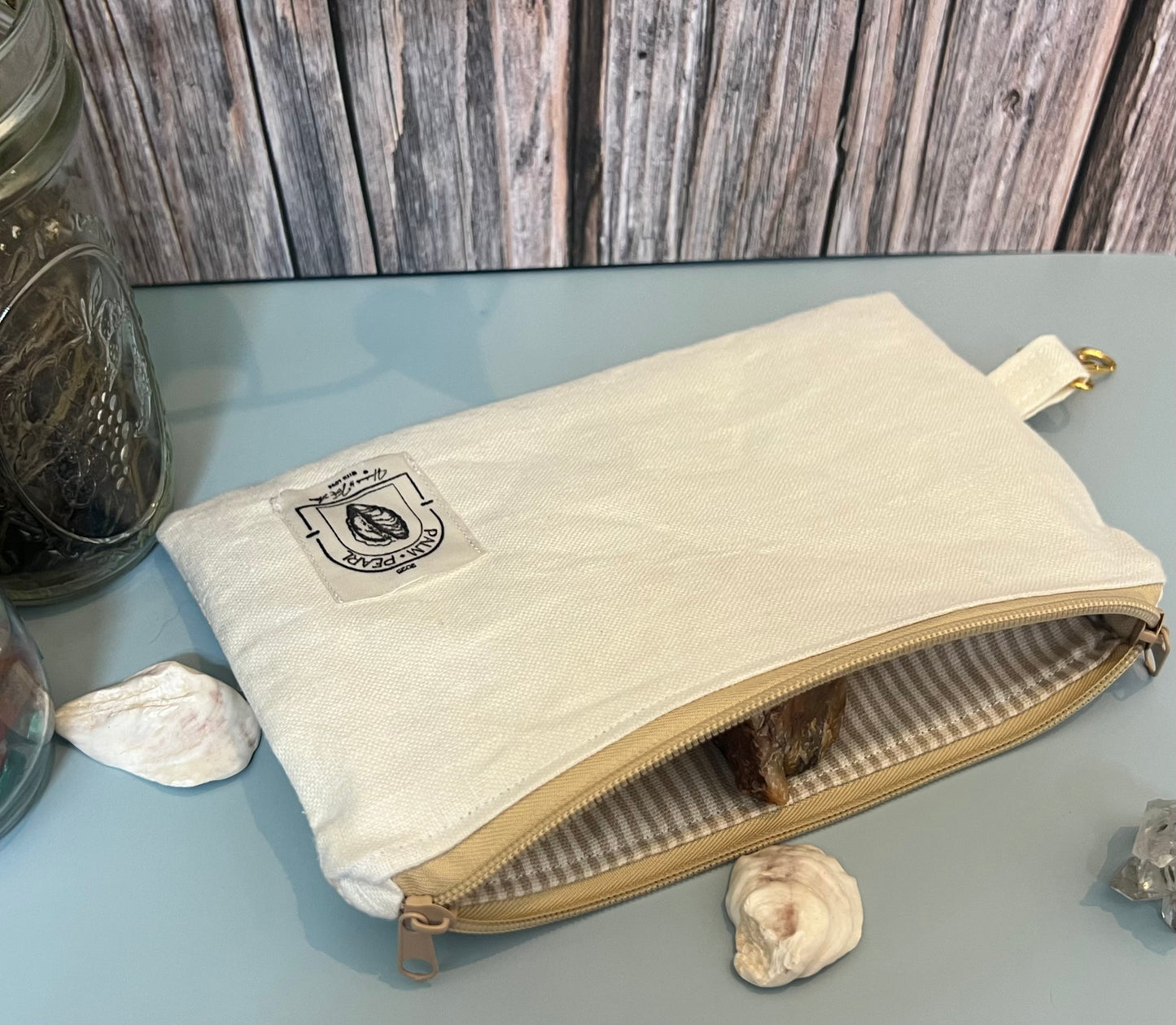 Golden Drift - Beaded Zip Pouch