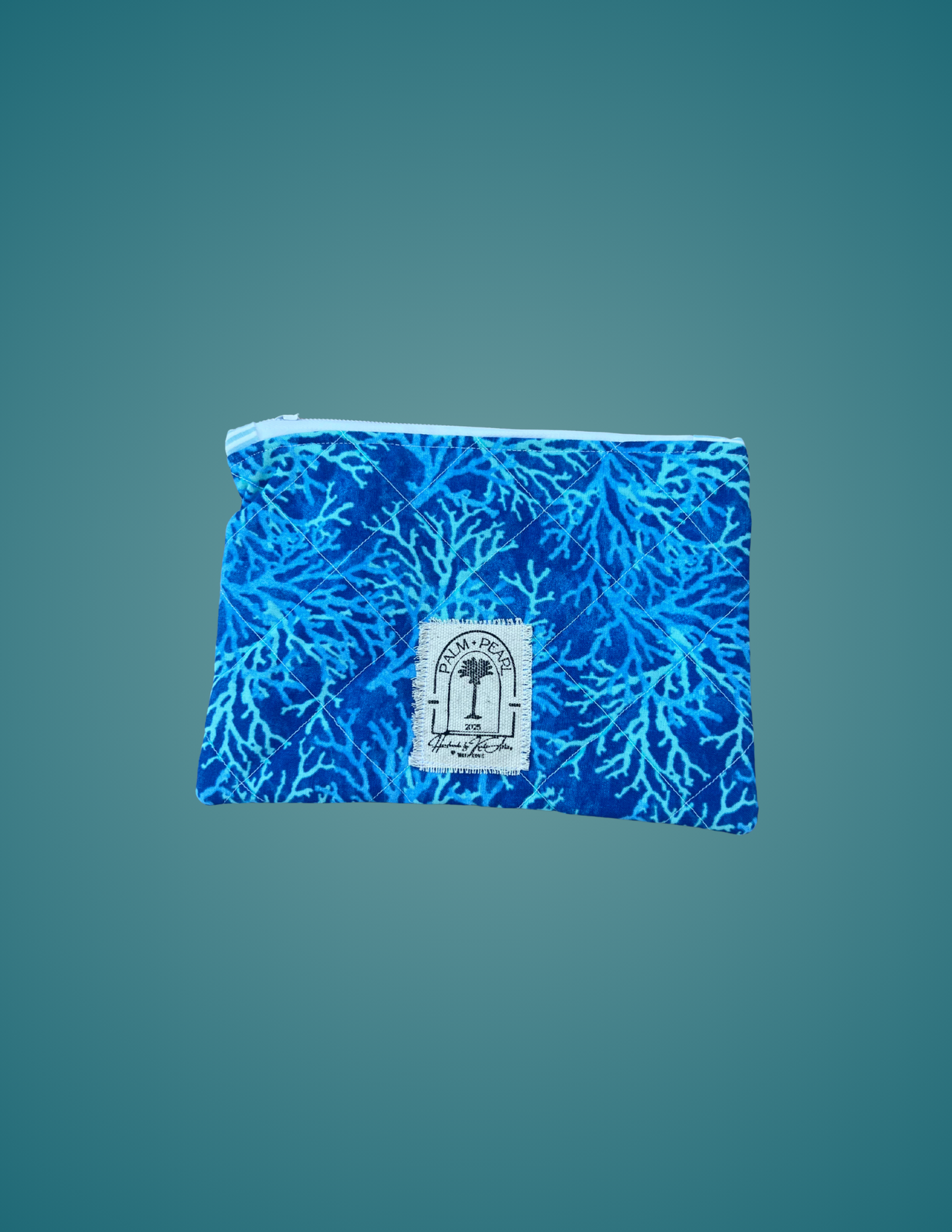 Coral Blues - Medium Hand-Beaded Zip Pouch