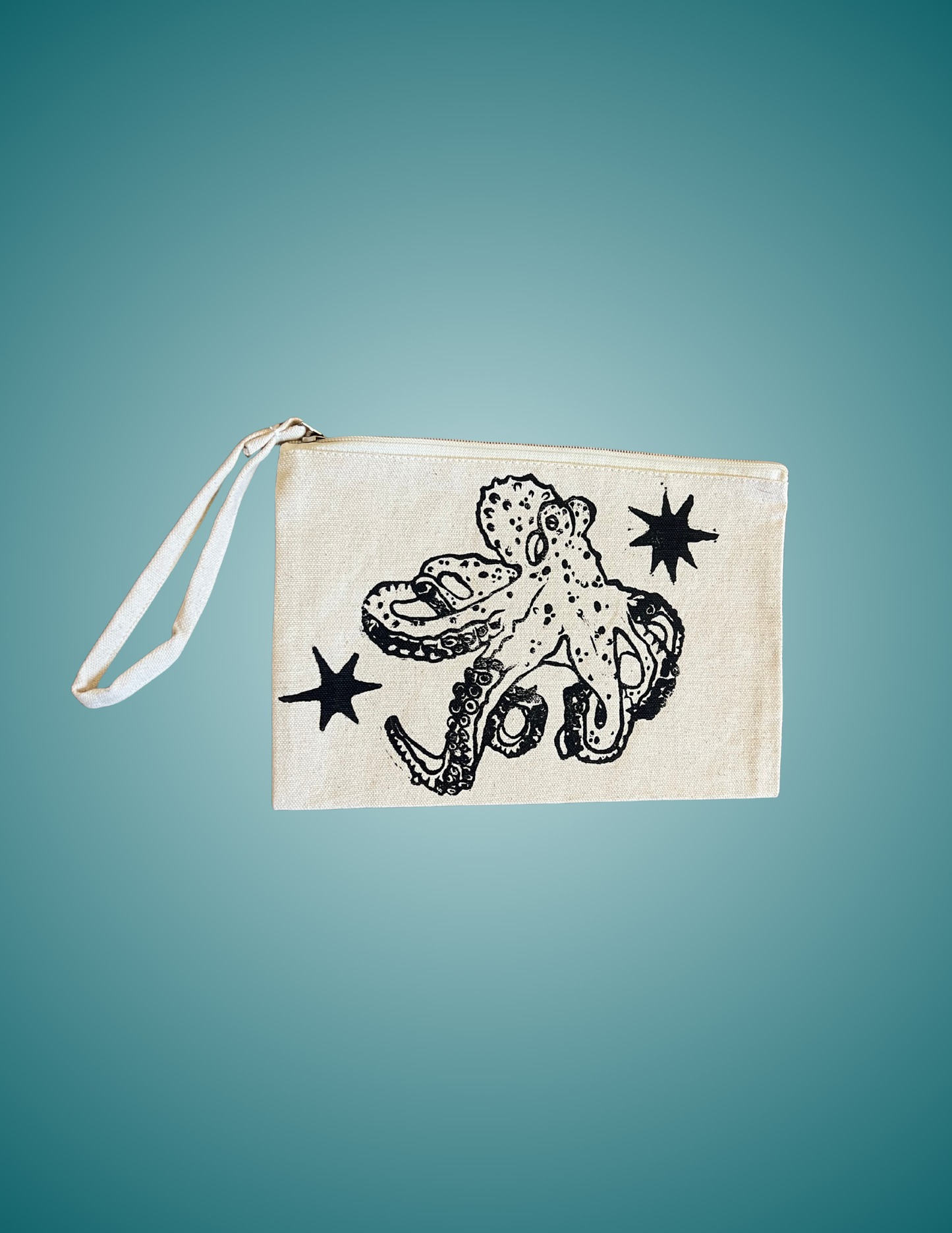 Hand Printed Linocut Octopus - Medium Zip Pouch