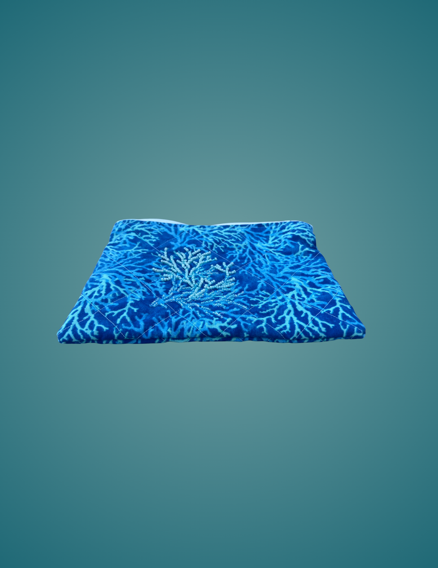 Coral Blues - Medium Hand-Beaded Zip Pouch