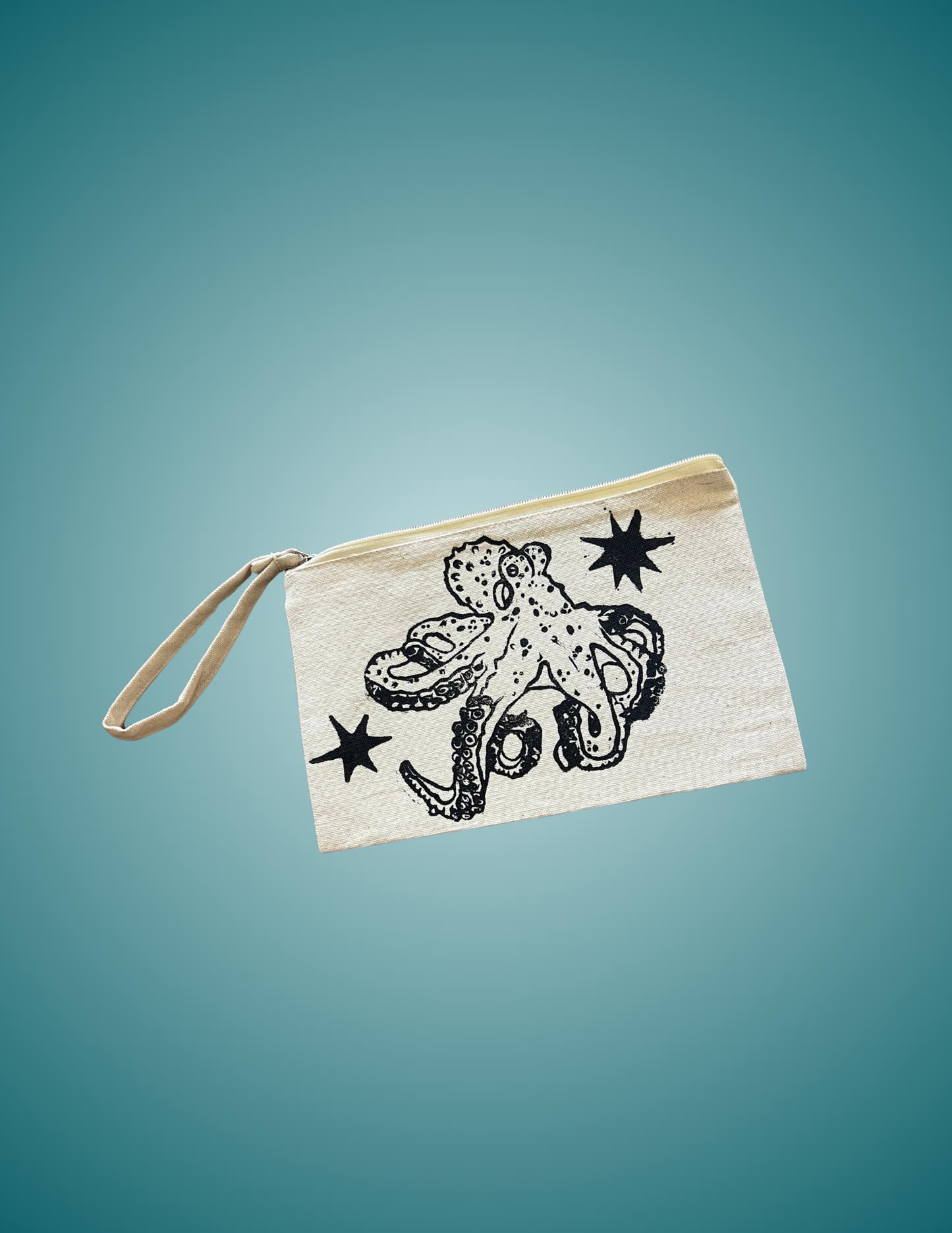 Hand Printed Linocut Octopus - Medium Zip Pouch