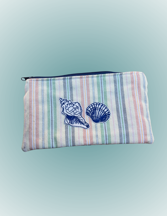 Vintage Tide - Medium Wide Embroidered Zip Pouch