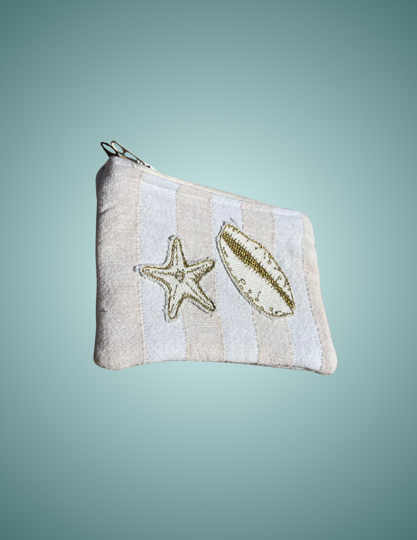 Sun, Sand, and Stripes - Small Embroidered Zip Pouch