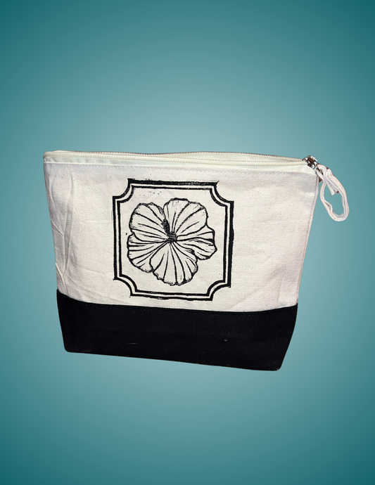 Hand Printed Linocut Hibiscus Flower - Standing Zip Pouch